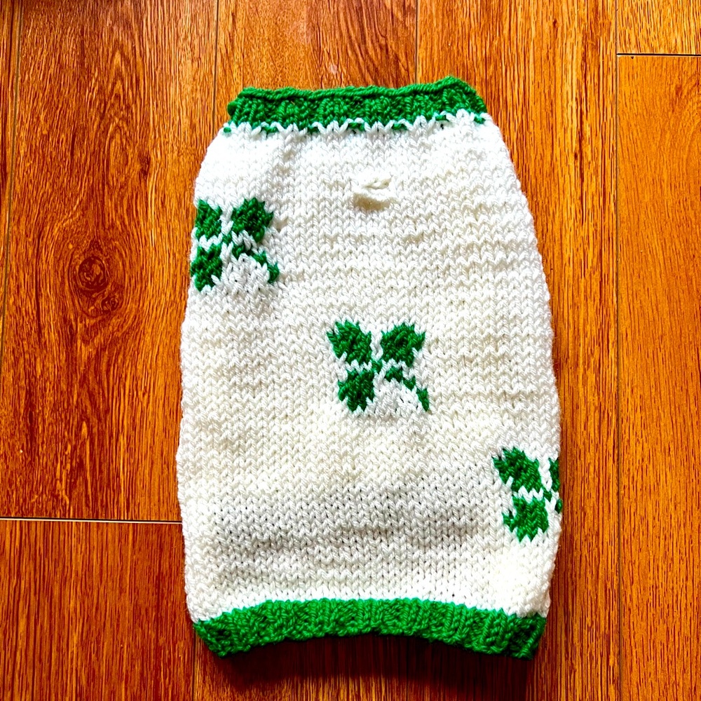 Hand Knit Dog Sweater - Shamrocks